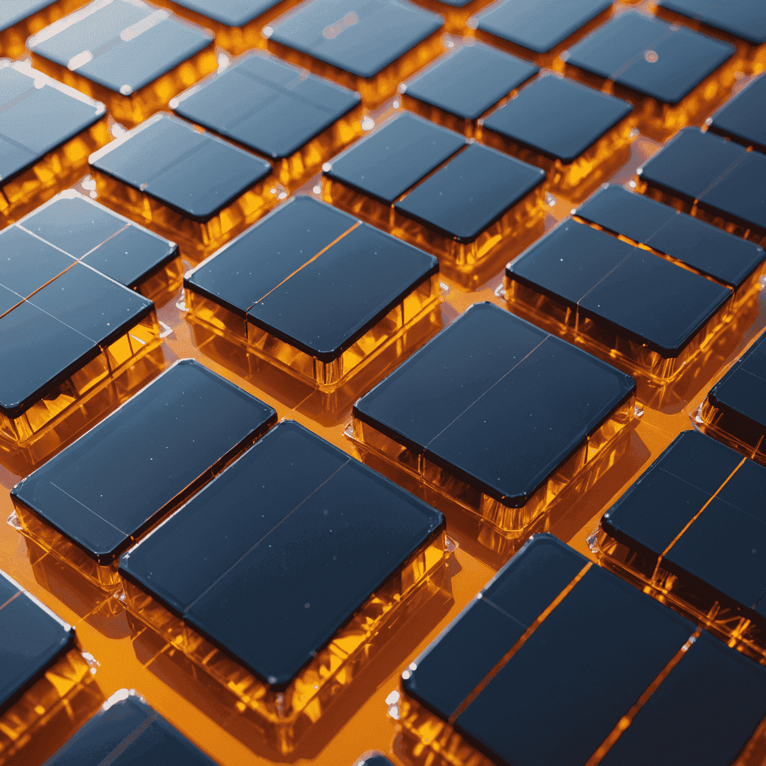 Close-up of a perovskite solar cell with its distinctive crystalline structure, showcasing its transparency and flexibility