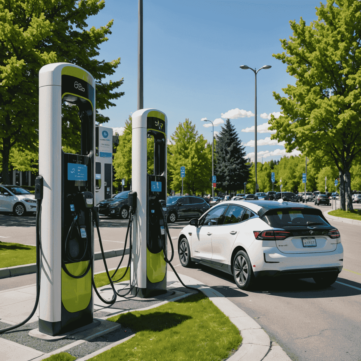 Network of electric vehicle charging stations across Canadian cities and highways, with various EV models plugged in